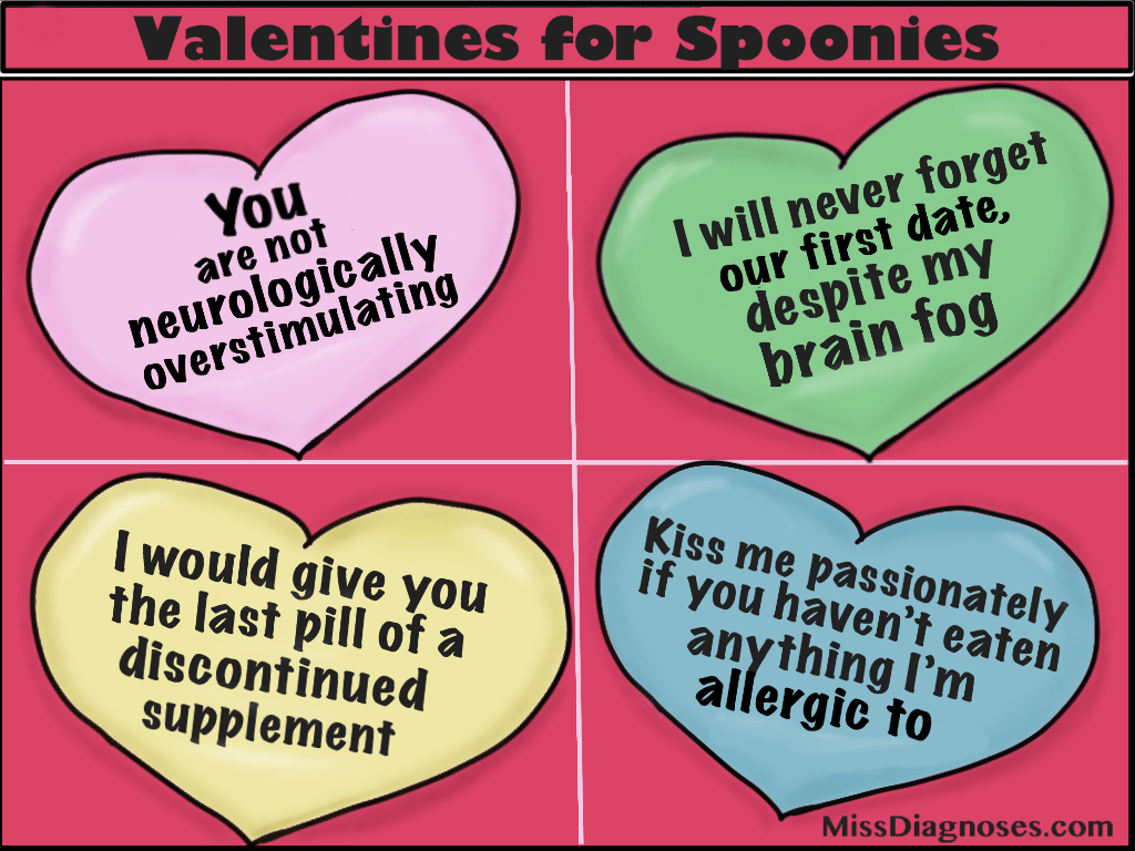 Hearts with spoonie valentine messages