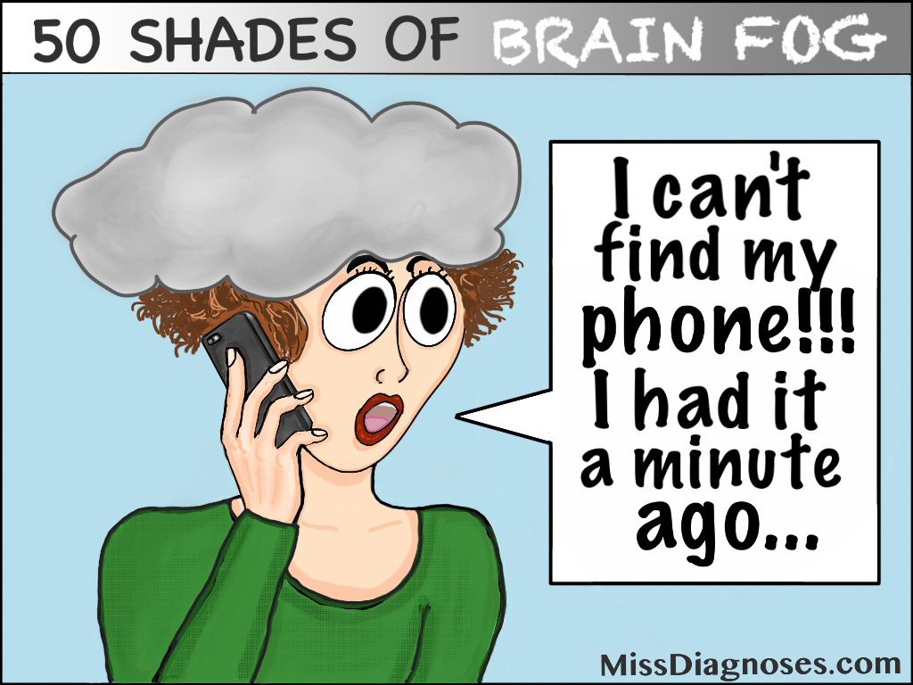Women with brain fog is on the phone and she think she lost it